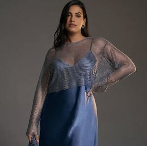 Dolan Blue Rhinestone Mesh Crop Top.